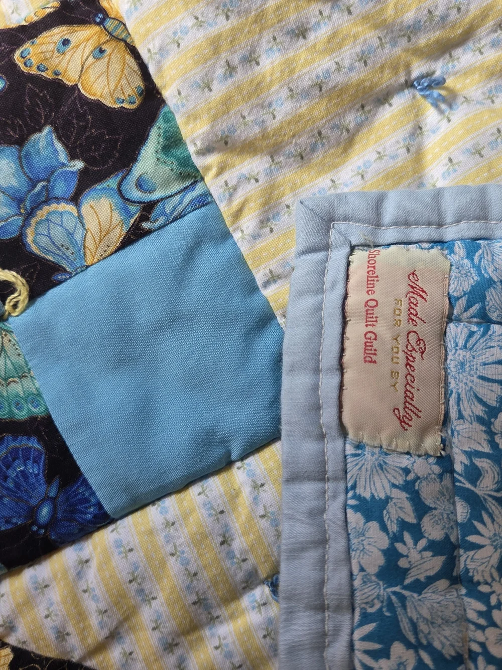 Handmade Patchwork Quilt - Blue, Yellow, Navy Floral